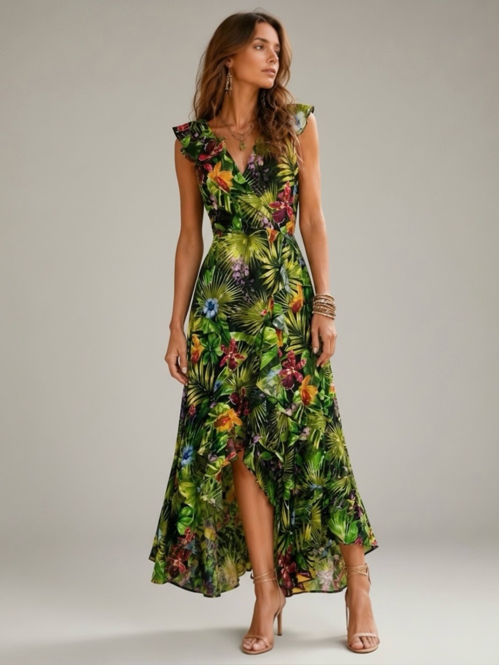 $138 NWT Kensie Floral Maxi Dress Layered Ruffle V-Neck Size 10